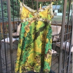 Jewel embellished/empire waist, neutral tone dress